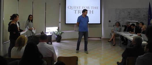 Chrys Zampas presenting; Left: Katerina Fotiou, Melis Eroglu